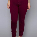 Casual Mid Waist Zipper Design Wine Red Cotton Blend Skinny Pants