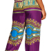 Ethnic Style Elastic Waist Printed Purple Qmilch Pants