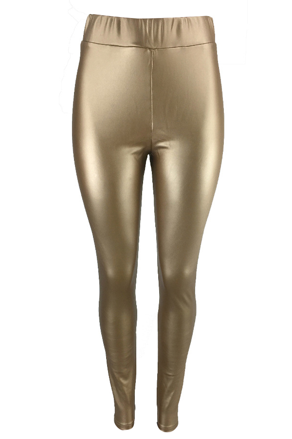 Euramerican High Elastic Waist Gold Leather Pants