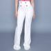 Euramerican High Waist Zipper Design White Polyester Pants