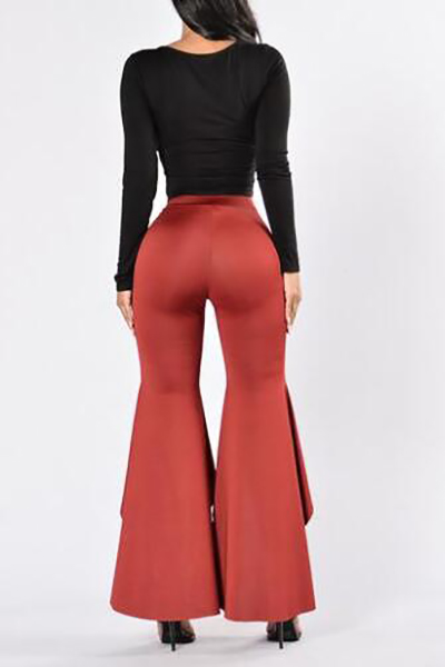 Stylish High Waist Trumpet Shaped Design Red Polyester Boot Pants