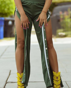 Stylish Rivet Design Green Polyester Loose Pants