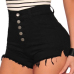 Cotton Solid Button Fly High Regular Shorts