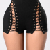 Sexy High Waist Hollow-out Black Polyester Skinny Shorts