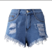 Tassel Euramerican High Waist Broken Holes Asymmetrical Blue Cotton Blends Shorts