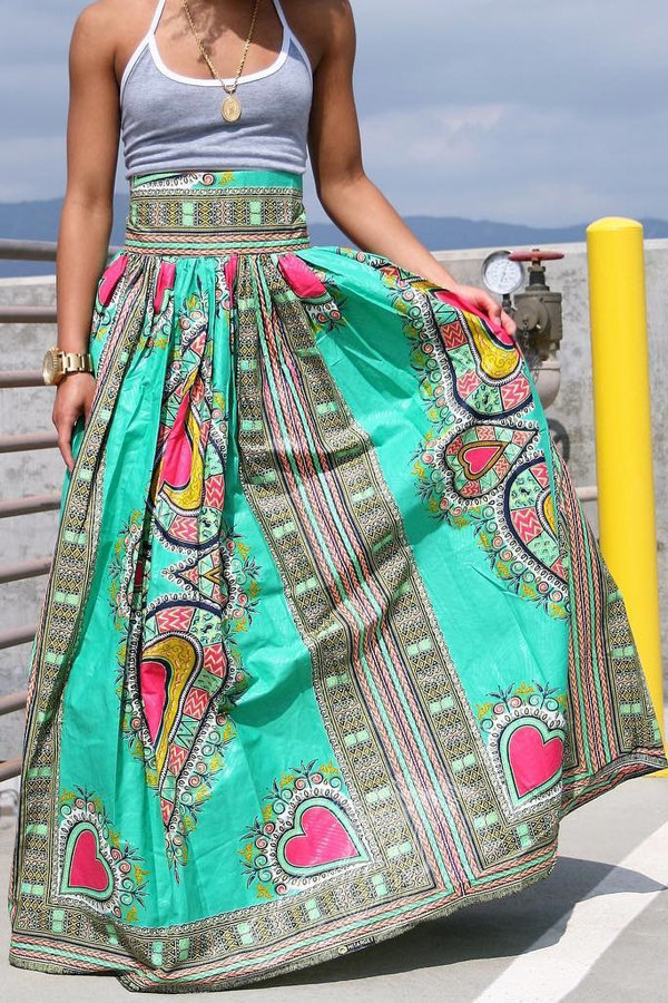  Polyester Print A Line Ankle Length Skirts