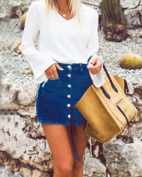  Stylish Buttons Design Dark Blue Denim Sheath Mini Skirts