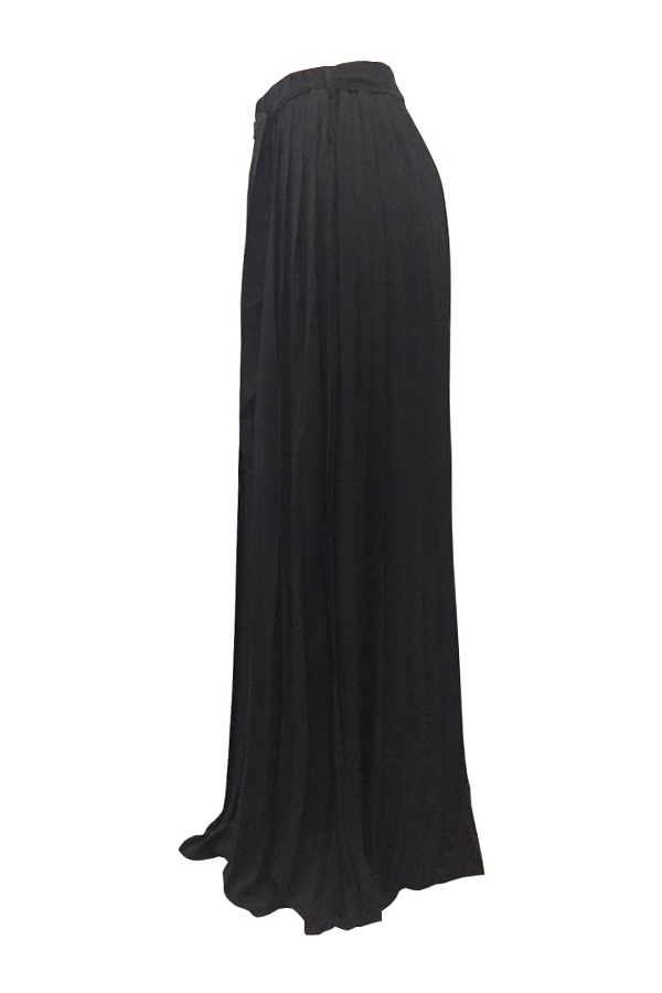  Trendy High Waist Black Polyester Pleated Skirts