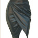  Trendy High Waist Front Split Black-green Leather Knee Length Skirts