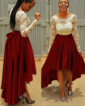 Fashion Bow Embellished Asymmetrical Solid Wine Red Polyester A Line Mini Swallow-tail Skirt