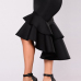 Stylish High Waist Falbala Design Black Cotton Mermaid Knee Length Skirts