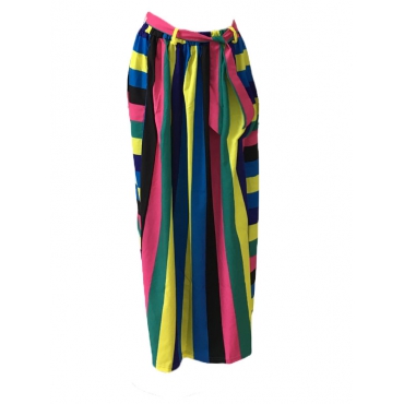 Stylish High Waist Striped Polyester Ankle Length Skirts