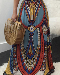 Stylish High Waist Totem Printed Cotton Floor Length Skirts