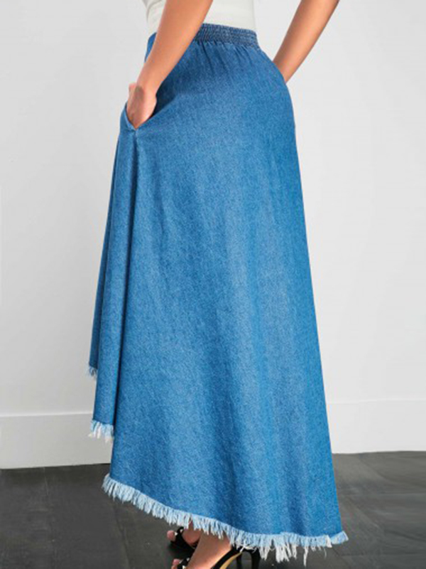 Trendy Asymmetrical Blue Denim Ankle Length Skirts