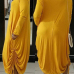 Casual Round Neck Yellow Polyester Mid Calf Dress