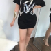  Casual Sloping Shoulder Letters Of Hot Stamping Black Cotton Blend Mini Dress