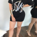  Casual Sloping Shoulder Letters Of Hot Stamping Black Cotton Blend Mini Dress