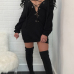  Casual V Neck Chest Lace-up Hollow-out Black Polyester Mini Dress