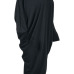 Casual V Neck Hollow-out Black Polyester Mid Calf Dress