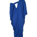  Casual V Neck Hollow-out Blue Polyester Mid Calf Dress