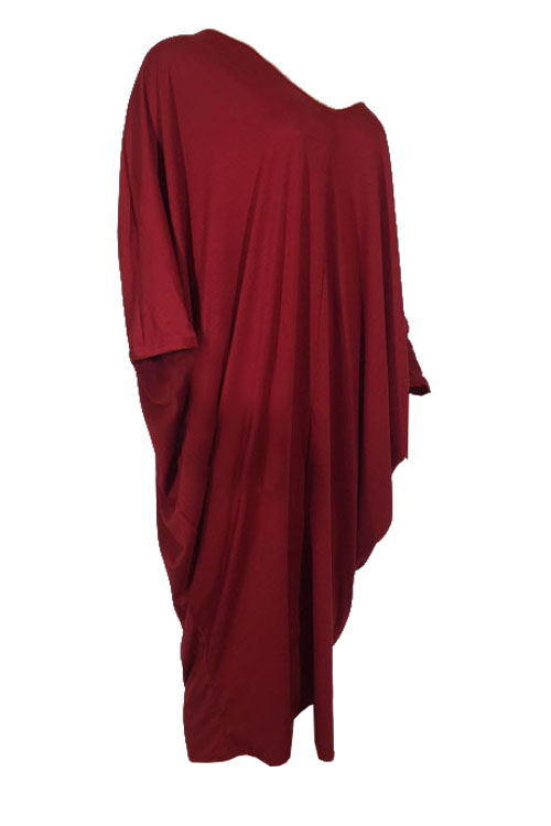  Casual V Neck Hollow-out Wine Red Polyester Mid Calf Dress