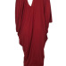  Casual V Neck Hollow-out Wine Red Polyester Mid Calf Dress