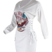  Casual V Neck Printed White Polyester Mini Dress