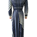  Causal V Neck Stripe Printed Blue Healthy Fabric Ankle Length Dress(Without Necklace)