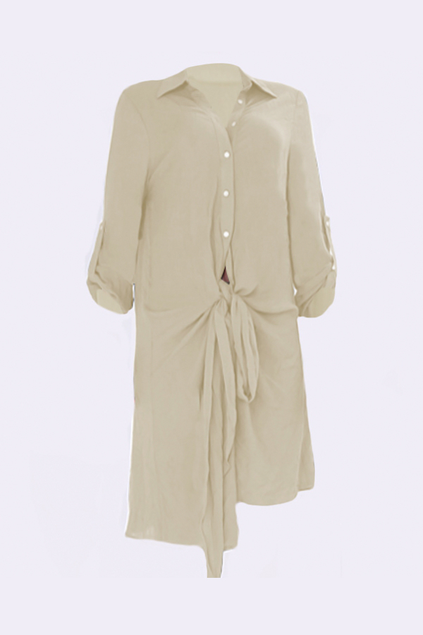  Euramerican Asymmetrical Apricot Polyester Knee Length Dress