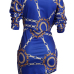  Euramerican Dew Shoulder Chain Printing Blue Polyester Sheath Mini Dress