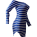  Euramerican Dew Shoulder Striped Blue-white Milk Fiber Sheath Mini Dress