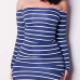  Euramerican Dew Shoulder Striped Blue-white Milk Fiber Sheath Mini Dress