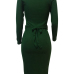  Euramerican Long Sleeves Green Polyester Sheath Mid Calf Dress