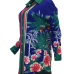  Euramerican Turndown Collar Floral Print Blue Polyester Mini Dress(Without Belt)