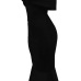  Fashion Bateau Neck Falbala Design Black Polyester Mid Calf Dress
