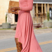  Fashionable Bateau Neck Dew Shoulder Pink Cotton Ankle Length Dress