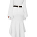  Fashionable Round Neck Trumpet Sleeves White Polyester Mermaid Dress(With Belt)