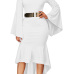  Fashionable Round Neck Trumpet Sleeves White Polyester Mermaid Dress(With Belt)