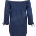  Leisure Bateau Neck Knot Design Deep Blue Denim Mini Dress