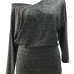  Leisure Dew Shoulder Dark Grey Polyester Dress