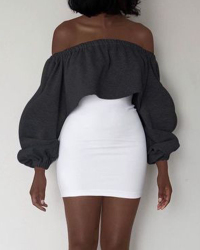  Leisure Dew Shoulder Dark Grey Polyester Sheath Mini Dress