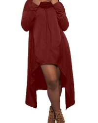  Leisure Long Sleeves Asymmetrical Jujube-red Polyester Pullovers
