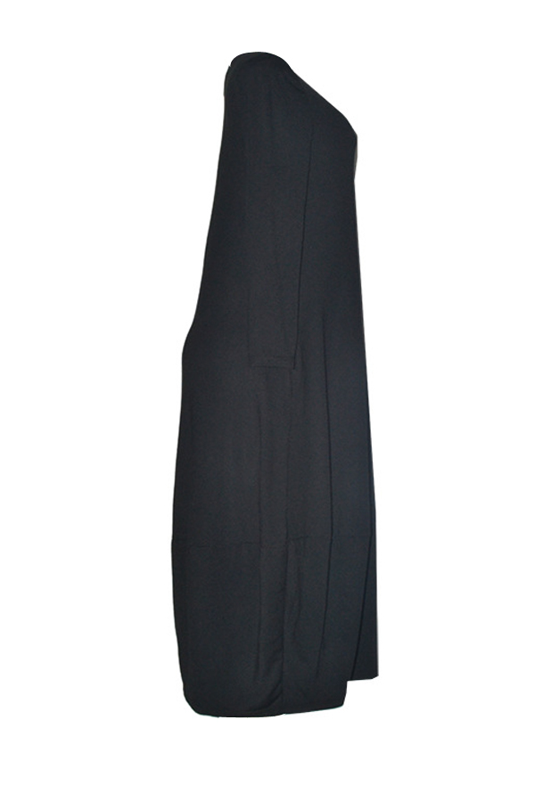  Leisure Round Neck Black Polyester Mid Calf Dress