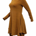  Leisure Round Neck Irregular Hem Brown Polyester Knee Length Dress