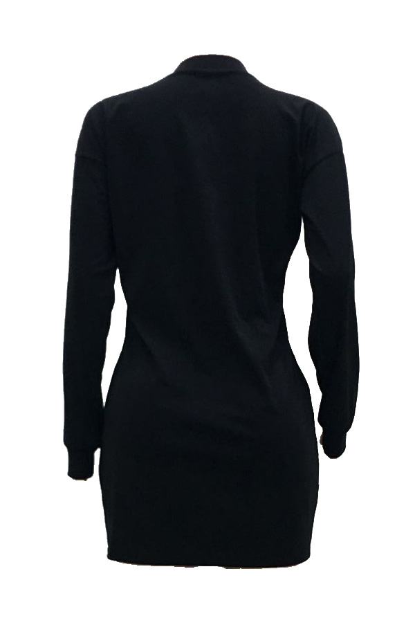  Leisure Round Neck Patchwork Black Polyester Mini Dress