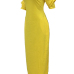 Leisure Round Neck Pocket Design Yellow Polyester Floor Length Dress