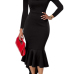  Sexy Bateau Neck Dovetail Shape Design Black Polyester Ankle Length Dress