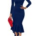  Sexy Bateau Neck Dovetail Shape Design Blue Polyester Ankle Length Dress