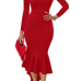  Sexy Bateau Neck Dovetail Shape Design Red Polyester Ankle Length Dress
