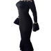  Sexy Bateau Neck Falbala Design Black Velvet Ankle Length Dress  